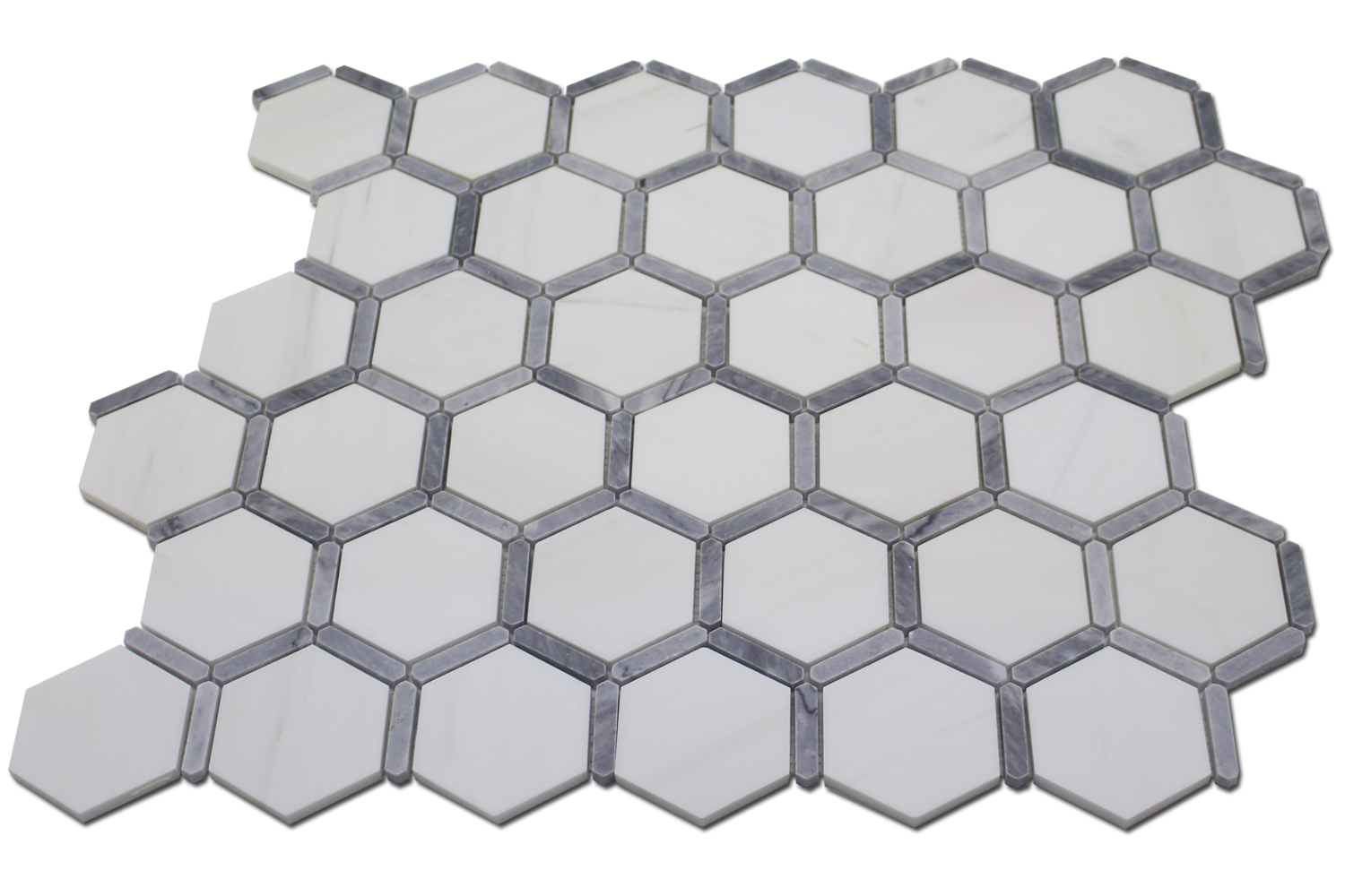 Sanibel Mosaic 3″ Honeycomb – Bianco Venato Dolomite w/Bardiglio