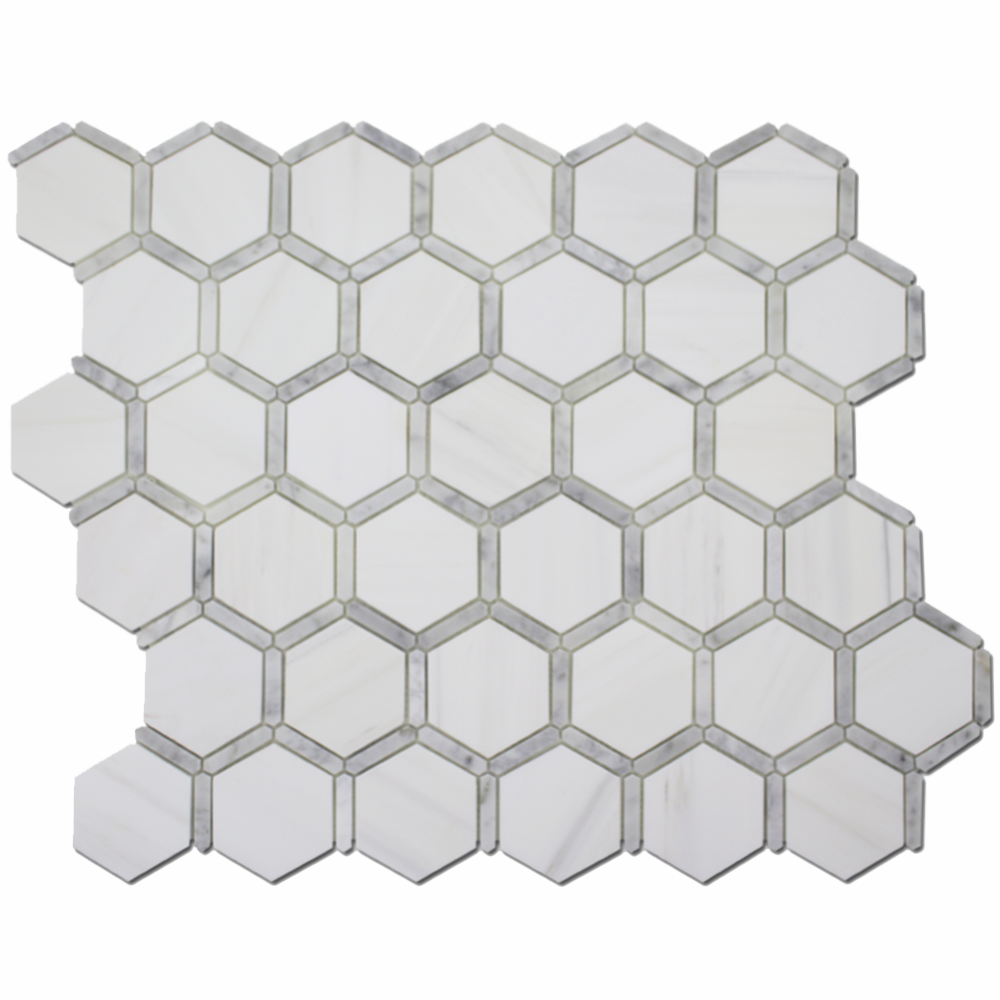 Sanibel Mosaic 3″ Honeycomb – Bianco Venato Dolomite w/Carrara