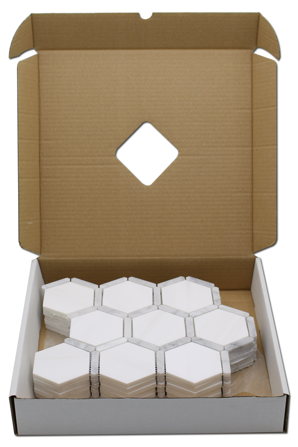 Sanibel Mosaic 3″ Honeycomb – Bianco Venato Dolomite w/Carrara