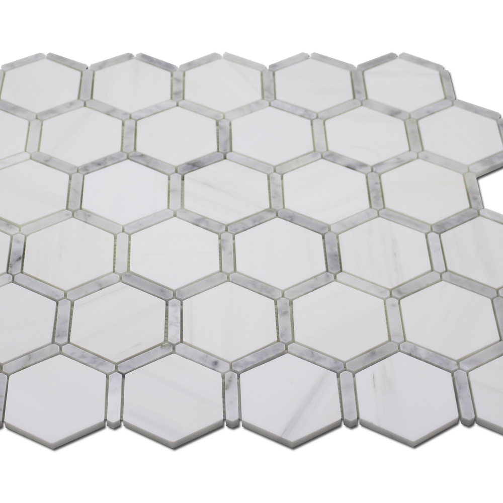 Sanibel Mosaic 3″ Honeycomb – Bianco Venato Dolomite w/Carrara