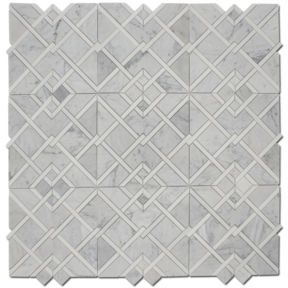 Waterjet Mosaic Piazza Carrara w/ Bianco Venato Dolomite 12 3/4" x 14"-1.13 sqft per sheet