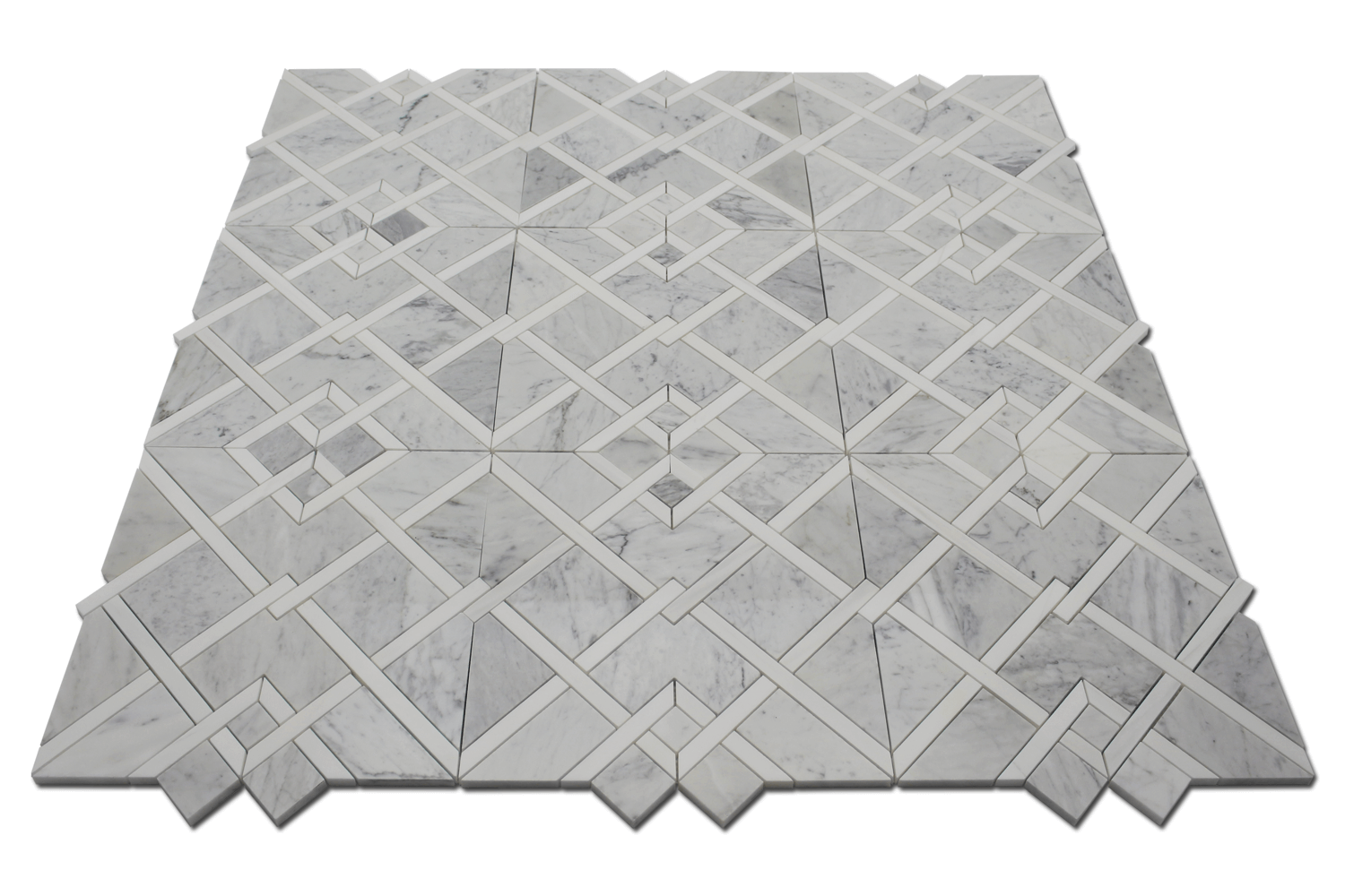 Waterjet Mosaic Piazza Carrara w/ Bianco Venato Dolomite 12 3/4" x 14"-1.13 sqft per sheet