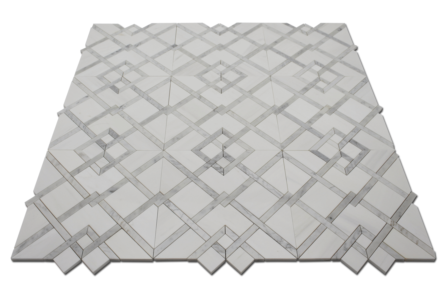 Waterjet Mosaic Piazza Bianco Venato Dolomite w/ Carrara 12 3/4" x 14"-1.13 sqft per sheet