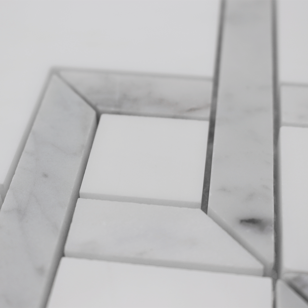 Waterjet Mosaic Piazza Bianco Venato Dolomite w/ Carrara 12 3/4" x 14"-1.13 sqft per sheet