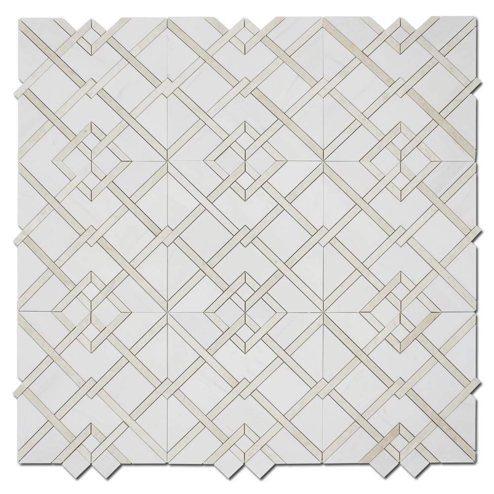 Waterjet Mosaic Piazza Bianco Venato Dolomite w/ Perla 12 3/4" x 141.13 sqft per sheet