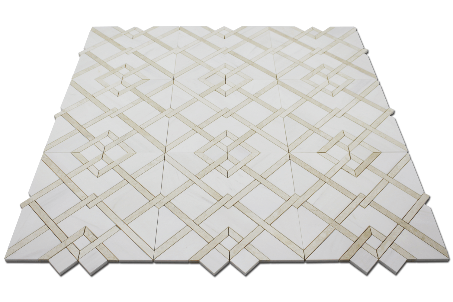 Waterjet Mosaic Piazza Bianco Venato Dolomite w/ Perla 12 3/4" x 141.13 sqft per sheet