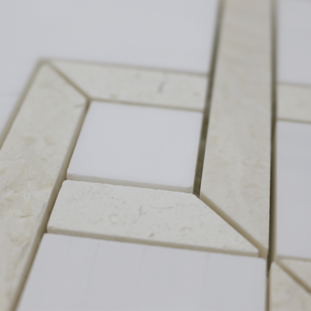 Waterjet Mosaic Piazza Bianco Venato Dolomite w/ Perla 12 3/4" x 141.13 sqft per sheet