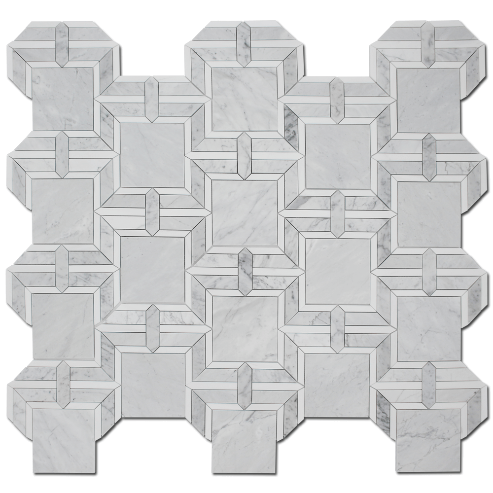 Waterjet Mosaic Rhapsody - Carrara w/ Bianco Venato Dolomite 10 1/2 "*11^ " -0.63 sqft per sheet