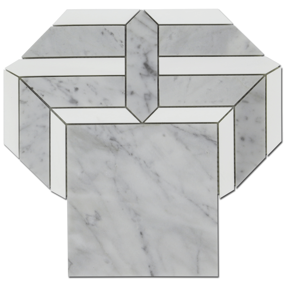 Waterjet Mosaic Rhapsody - Carrara w/ Bianco Venato Dolomite 10 1/2 "*11^ " -0.63 sqft per sheet