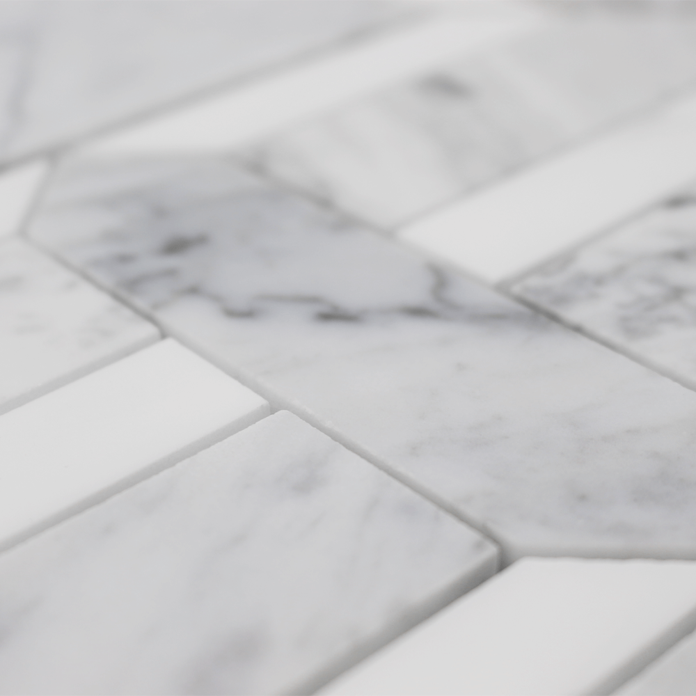 Waterjet Mosaic Rhapsody - Carrara w/ Bianco Venato Dolomite 10 1/2 "*11^ " -0.63 sqft per sheet