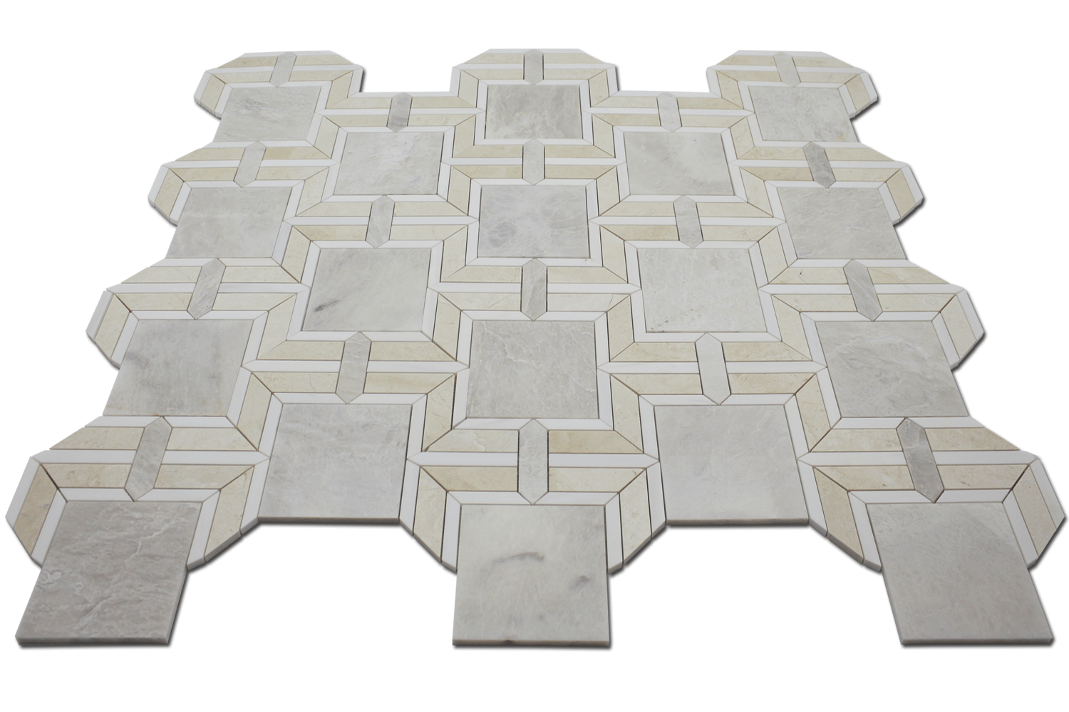 Waterjet Mosaic Rhapsody - Bianco Venato Dolomite w/ Carrara 10 1/2" x 11" -0.63 sqft per sheet I