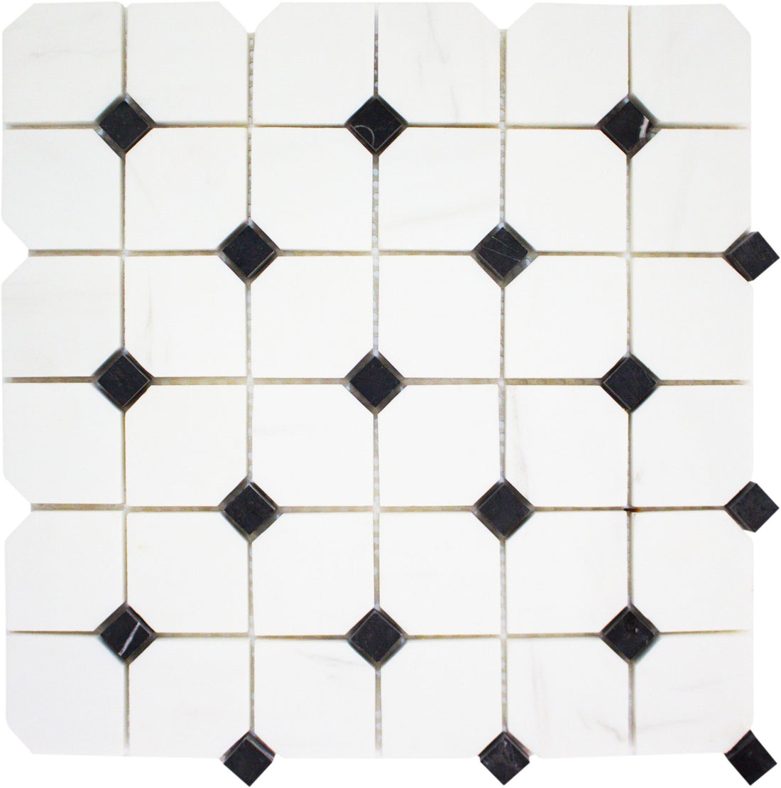 Bianco Venato Dolomite 2″ Hex Bianco Venato w/Black Honed