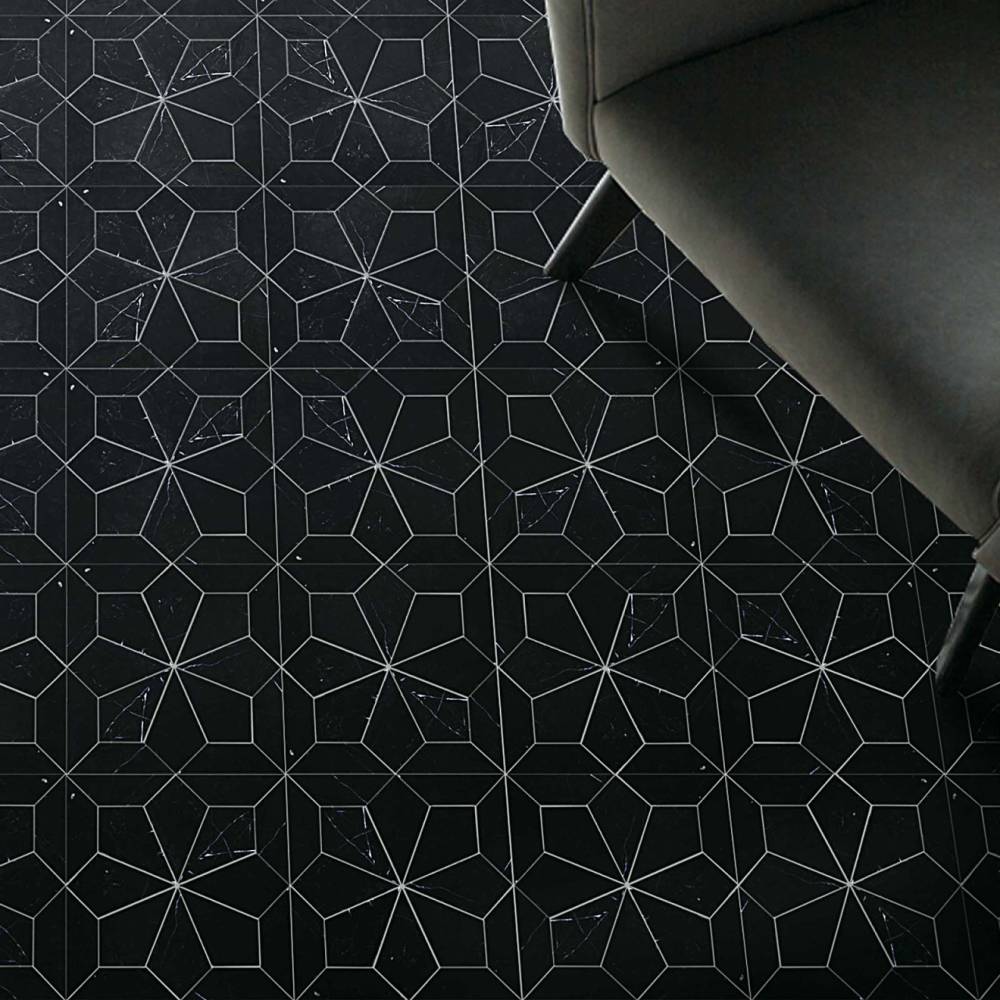 Blomma Honed Marble Mosaic Tile in Nero