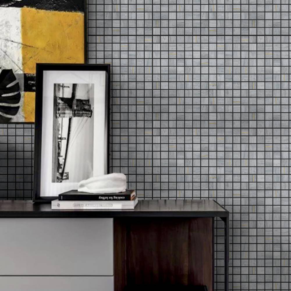 Ferrara 1" x 1" Honed Marble Mosaic Tile with Brass