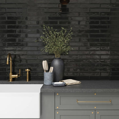Clara 2.75&quot; x 11&quot; Glossy Porcelain Tile in Black