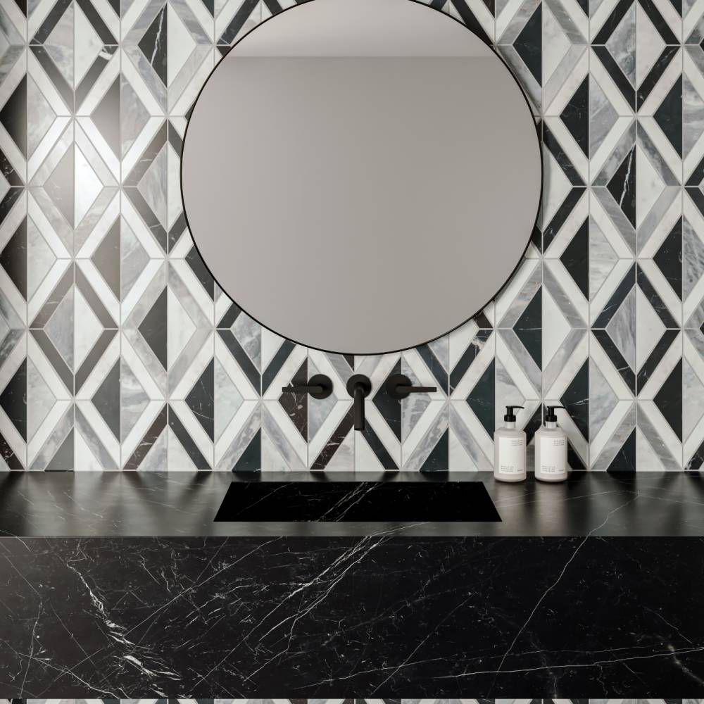 Modni Arlo Honed Marble Mosaic Tile in Cool Blend