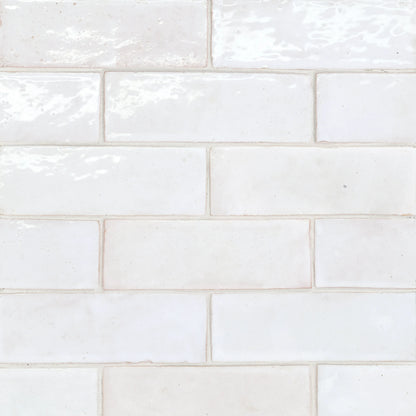 Zagora 2&quot; x 6&quot; Glossy Zellige Field Tile in Neige Blanc