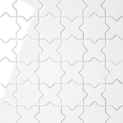 Le Cafe 2&quot; x 2&quot; Cross &amp; Star Glossy Porcelain Mosaic Tile