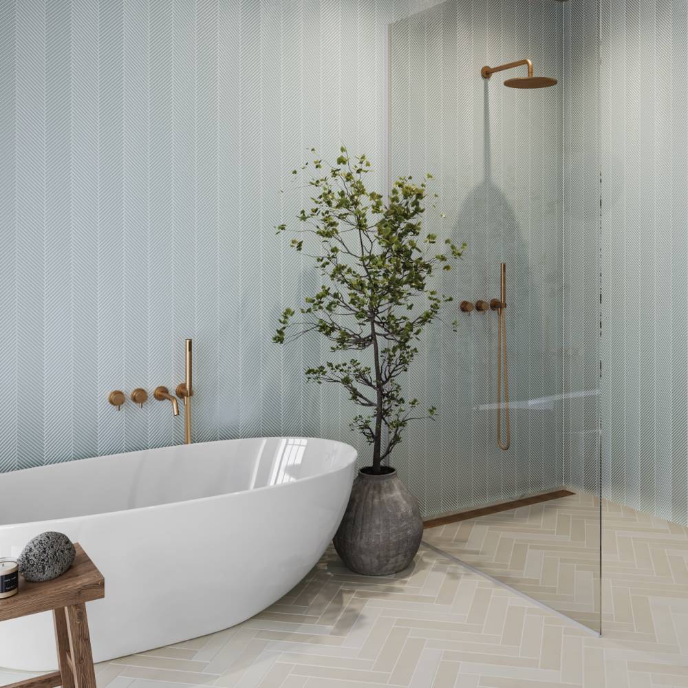 Kaikos Skinny Chevron Glass Mosaic in Blue