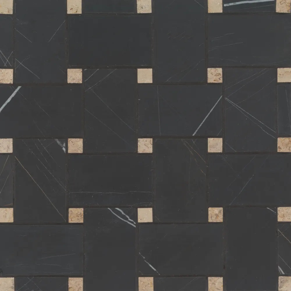 Jumbo Basketweave Honed Marble in Sahara Noir with Beige Dot