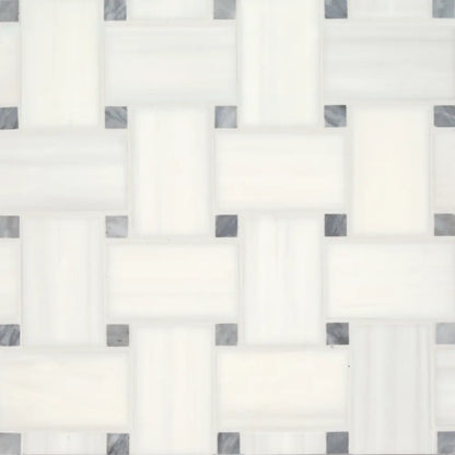 Jumbo Basketweave Honed Marble in Sahara Noir with Beige Dot