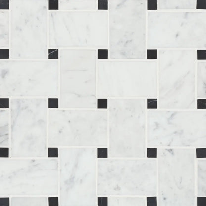 Jumbo Basketweave Honed Marble in Sahara Noir with Beige Dot