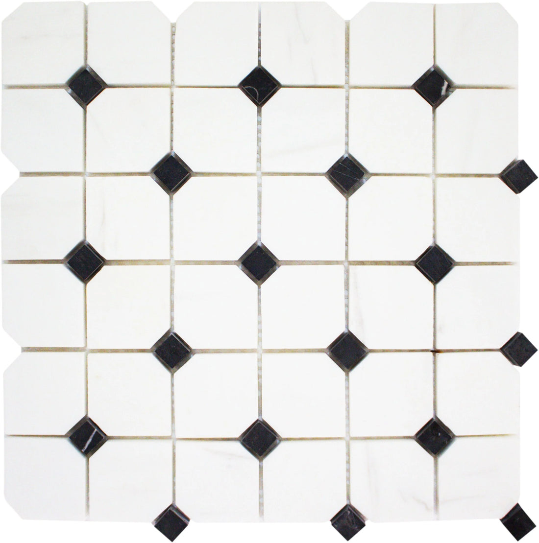 2″ Hex Bianco Venato w/Black Honed