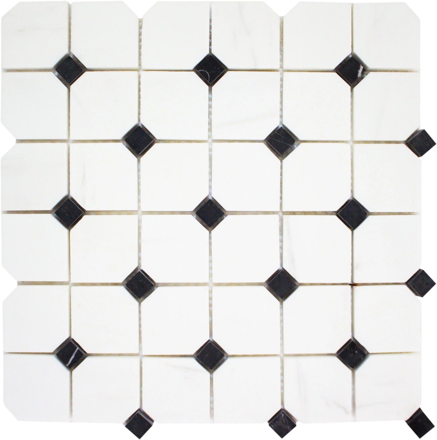 2″ Hex Bianco Venato w/Black Honed