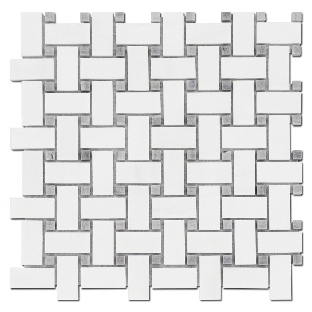Basket Weave Bianco Venato w/Gray Honed