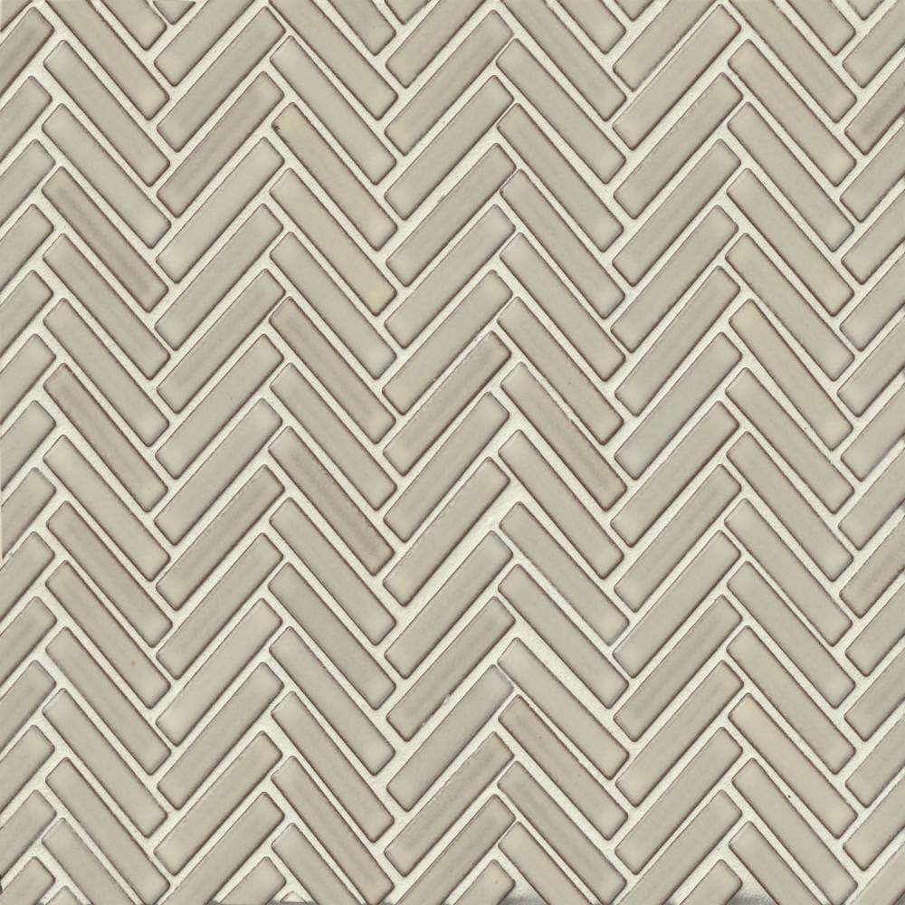 90 1/2" x 2" Herringbone Porcelain Mosaic Tile in Putty