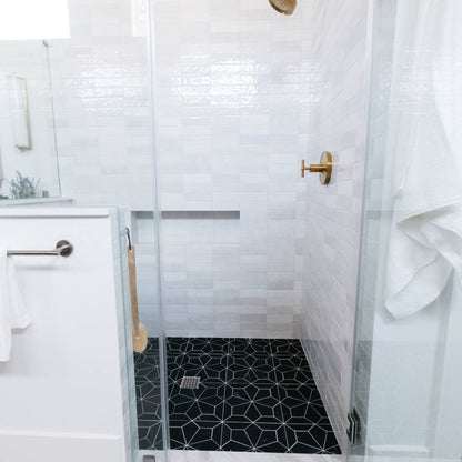Blomma Honed Marble Mosaic Tile in Nero