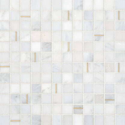 Ferrara 1&quot; x 1&quot; Honed Marble Mosaic Tile with Brass