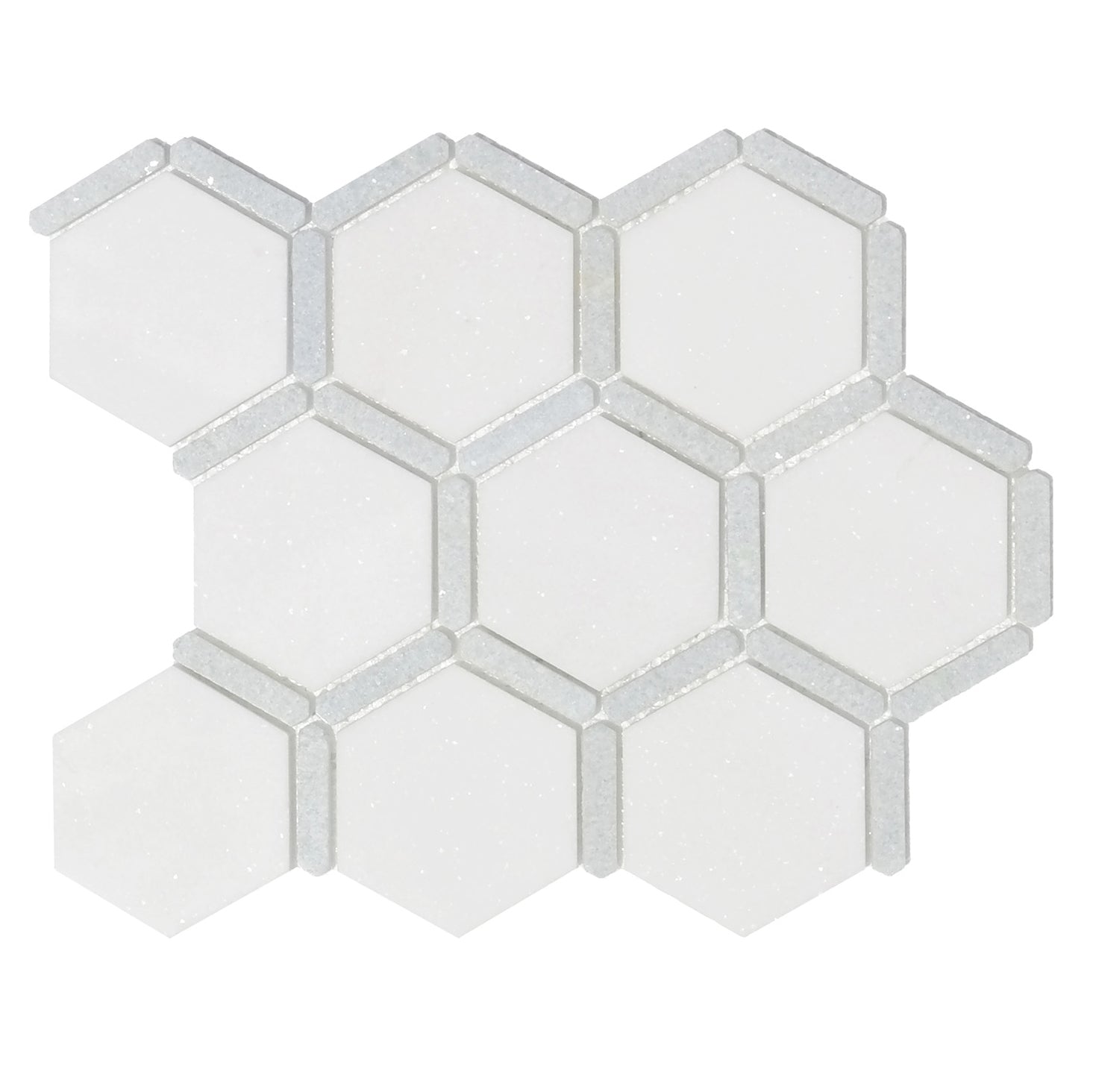 Sanibel 3″ Honeycomb Thassos w/ Blue Celeste