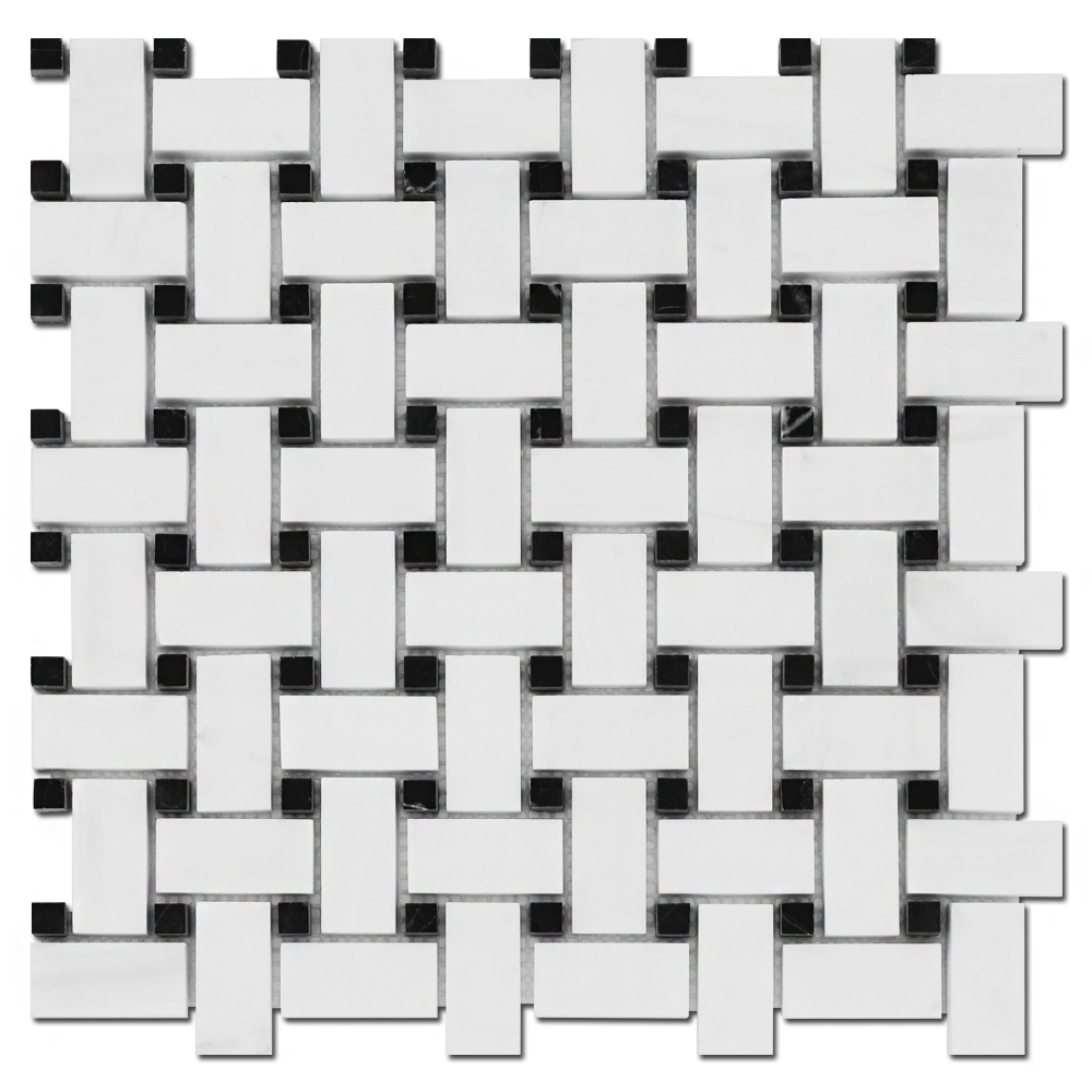 Bianco Venato Dolomite Basket Weave w/Black Polished