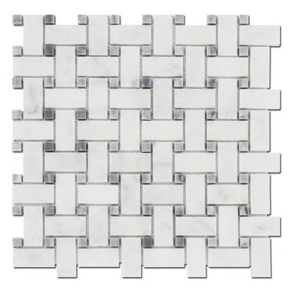 Milas White Marble Basket Weave with Gray Dot