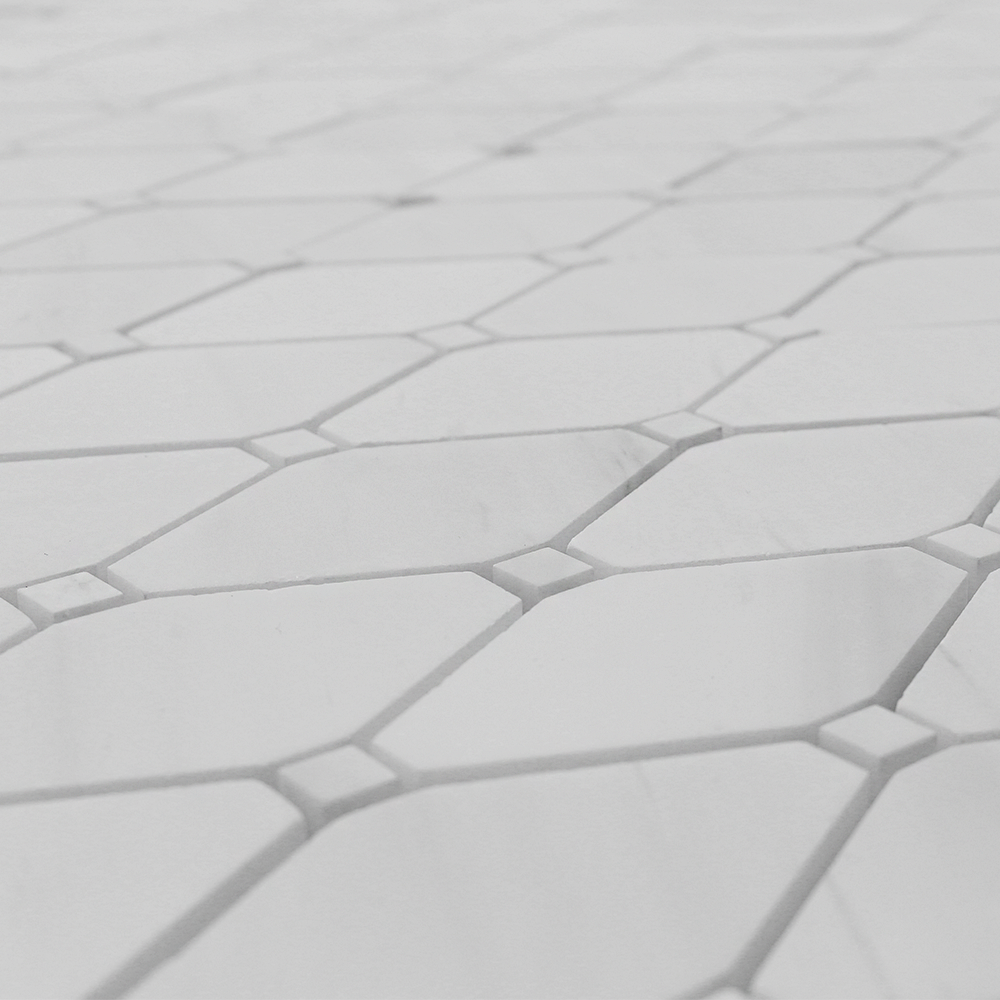 Clipped Diamond Mosaic Bianco Venato Dolomite with Bianco Venato Dot