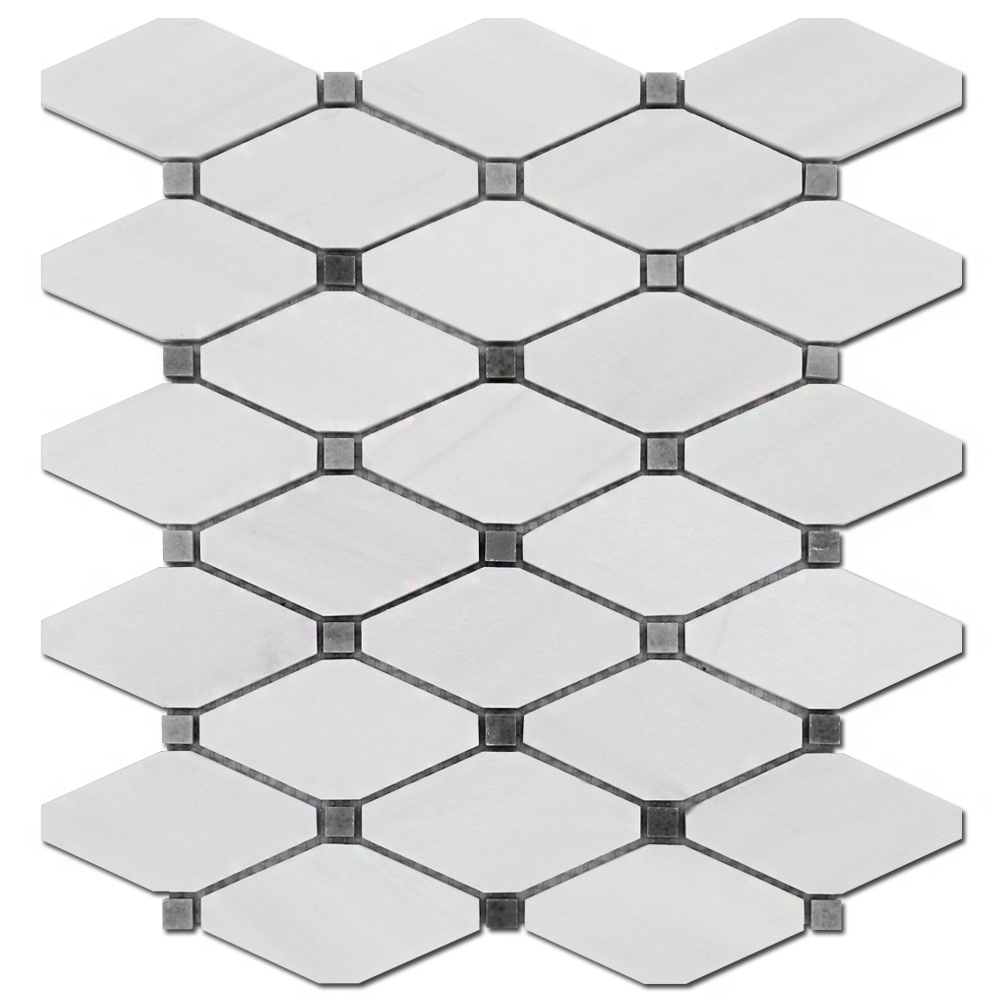 Clipped Diamond Mosaic Clipped Diamond Mosaic Bianco Venato Dolomite with Gray Dot