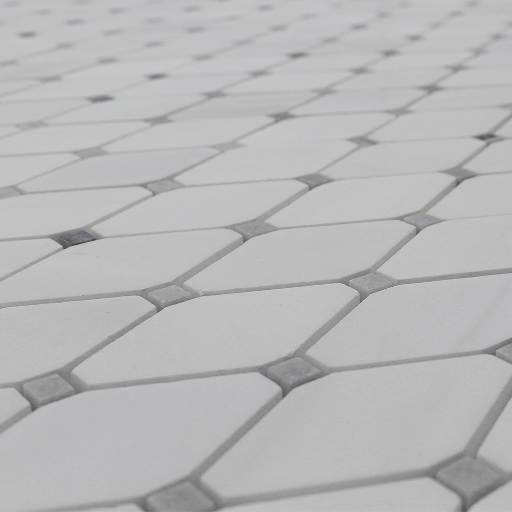 Clipped Diamond Mosaic Clipped Diamond Mosaic Bianco Venato Dolomite with Gray Dot