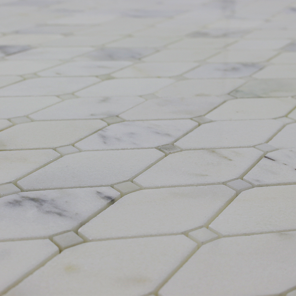 Clipped Diamond Mosaic Calacatta Oliva with Calacatta Oliva Dot