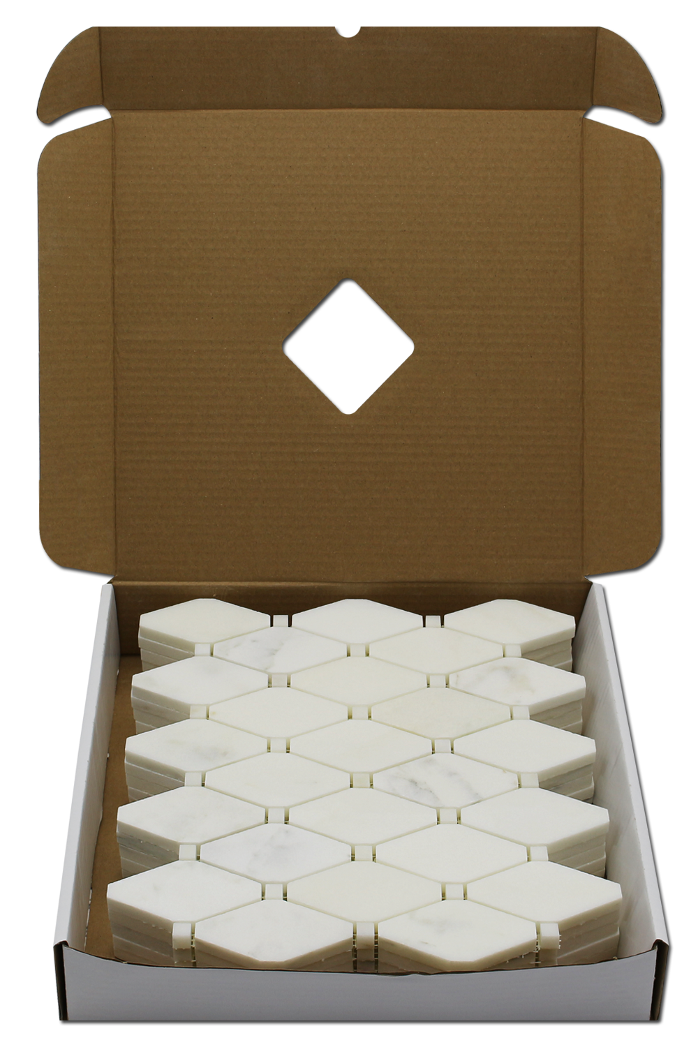 Clipped Diamond Mosaic Calacatta Oliva with Calacatta Oliva Dot