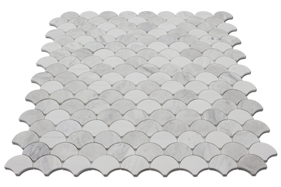 Fish Scale Mosaic Bianco Venato Dolomite, Iceberg & Imperial White