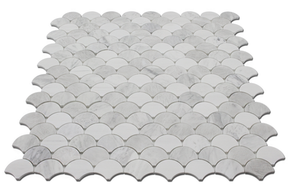 Fish Scale Mosaic Bianco Venato Dolomite, Iceberg &amp; Imperial White