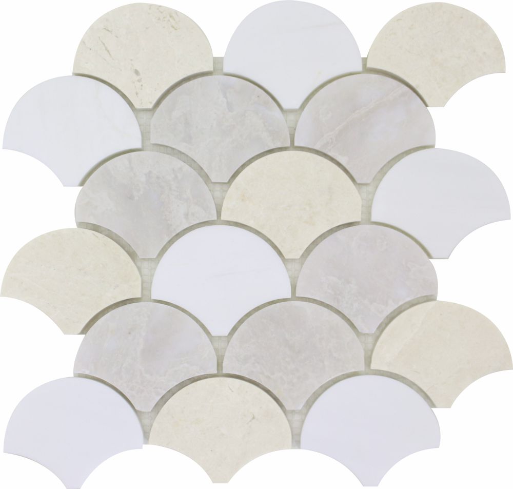 Fish Scale Mosaic Bianco Venato Dolomite, Iceberg &amp; Vanilla