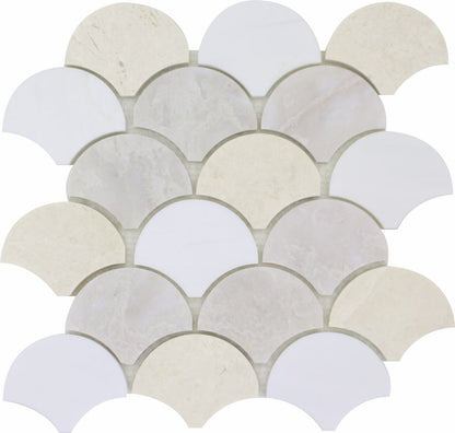Fish Scale Mosaic Bianco Venato Dolomite, Iceberg &amp; Vanilla