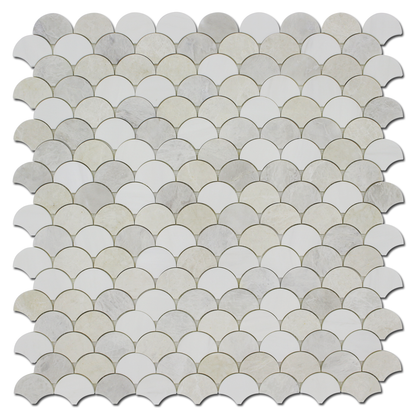 Fish Scale Mosaic Bianco Venato Dolomite, Iceberg &amp; Vanilla