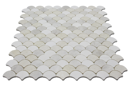 Fish Scale Mosaic Bianco Venato Dolomite, Iceberg &amp; Vanilla