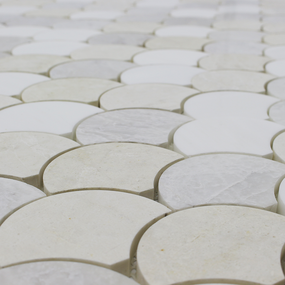 Fish Scale Mosaic Bianco Venato Dolomite, Iceberg &amp; Vanilla
