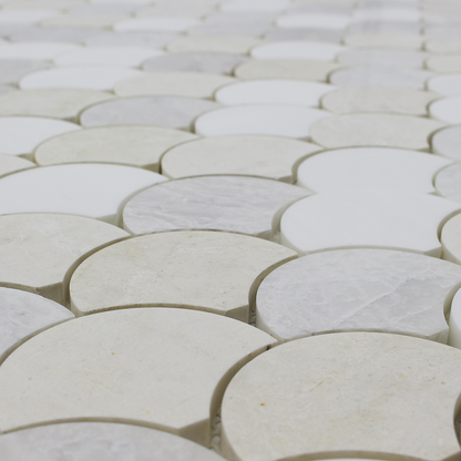 Fish Scale Mosaic Bianco Venato Dolomite, Iceberg &amp; Vanilla