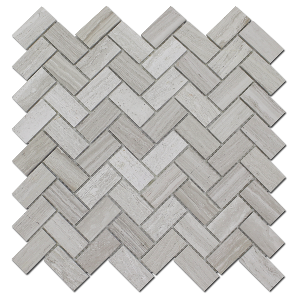 Wooden White 1" x 2" Herringbone