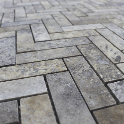 Silver Travertine 1&quot; x 3&quot; Herringbone